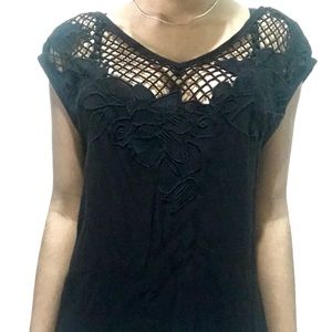 Crochet-detail Loose Black Dress